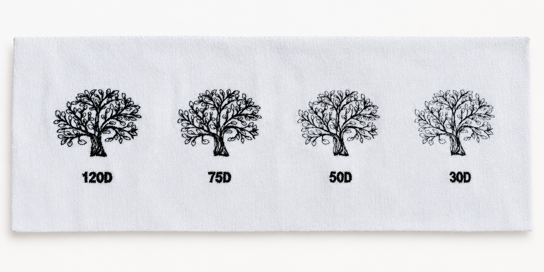 120D・75D・50D・30Dの刺繍比較